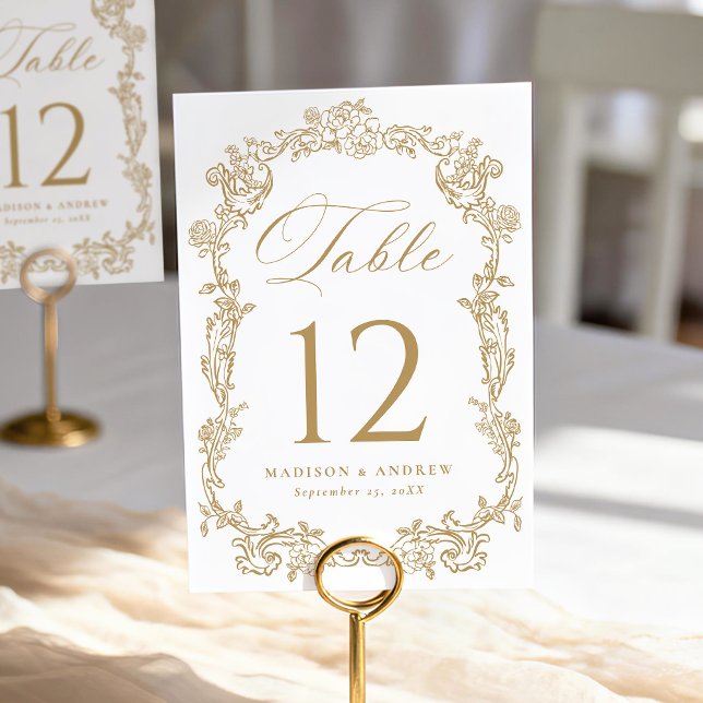 Tarjeta De Mesa Elegant Gold Victorian Floral Wedding (Subido por el creador)