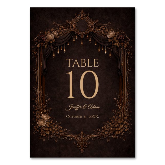 Tarjeta De Mesa Elegant Gothic Halloween Wedding Table number (Anverso)