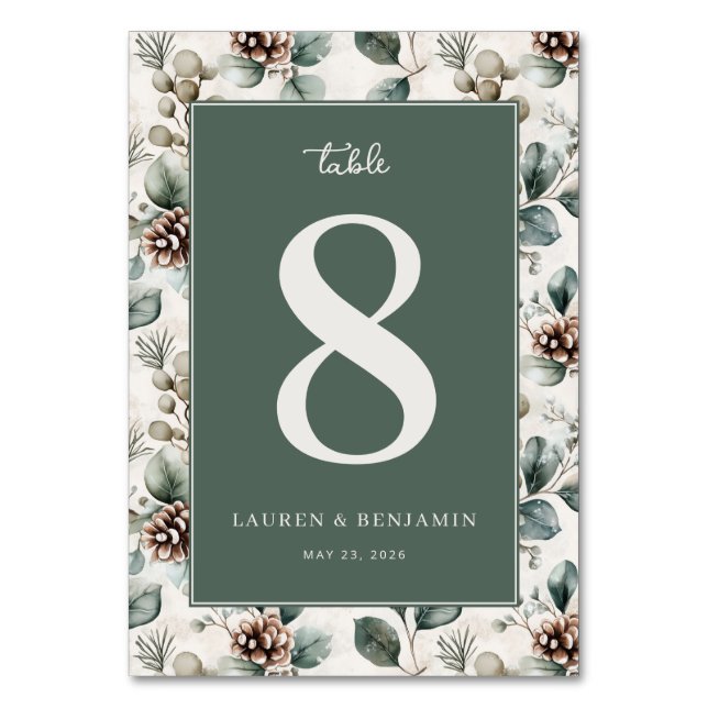 Tarjeta De Mesa Elegant Green Botanical Table Number (Anverso)