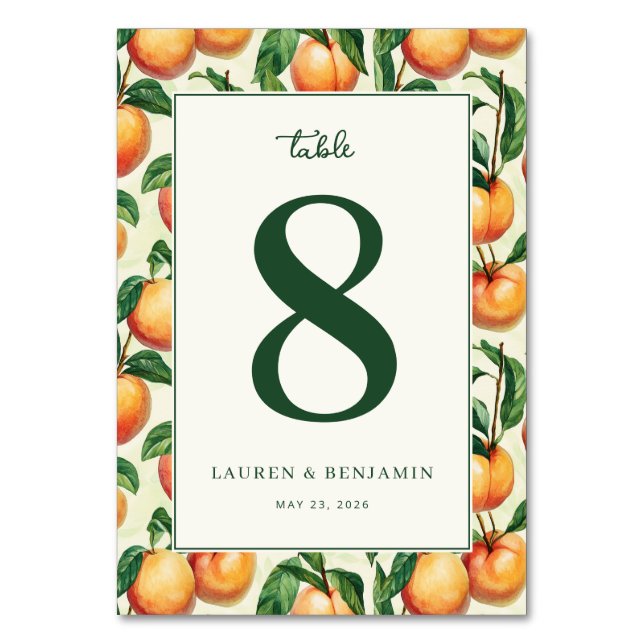 Tarjeta De Mesa Elegant Green Peach Illustration (Anverso)