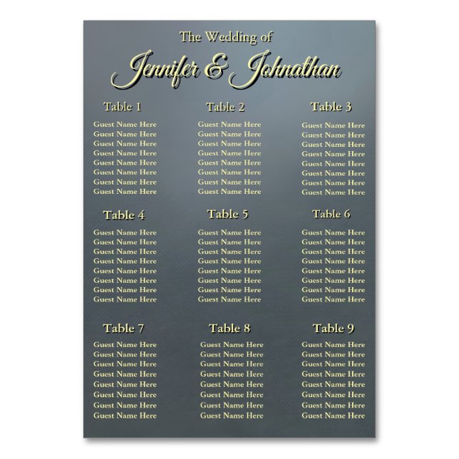 Tarjeta De Mesa Elegant Grey Background Wedding Seating Chart (Anverso)