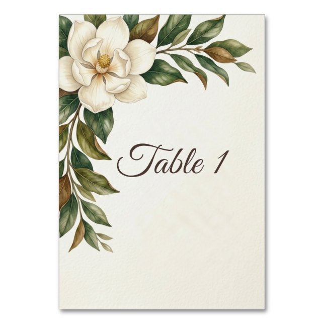 Tarjeta De Mesa Elegant Ivory Magnolia Wedding (Anverso)