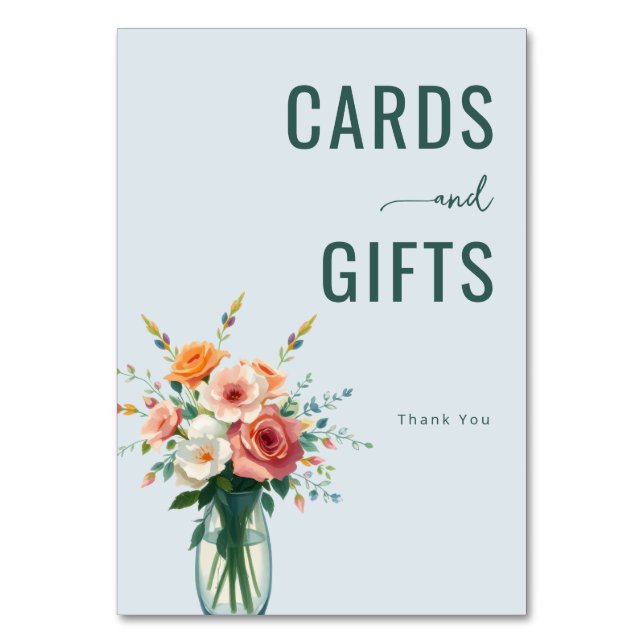 Tarjeta De Mesa Elegant Light Blue Floral Bouquet (Anverso)