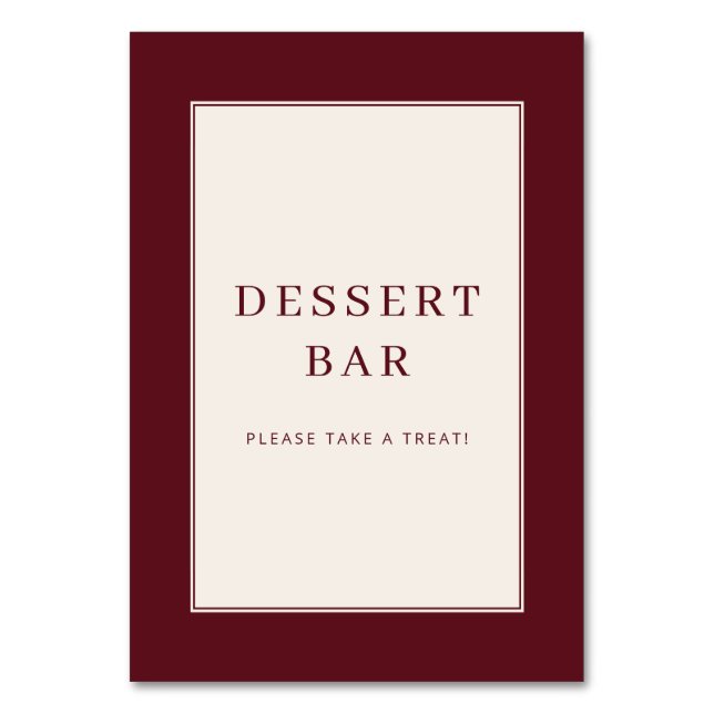 Tarjeta De Mesa Elegant Maroon Dessert Bar Sign (Anverso)