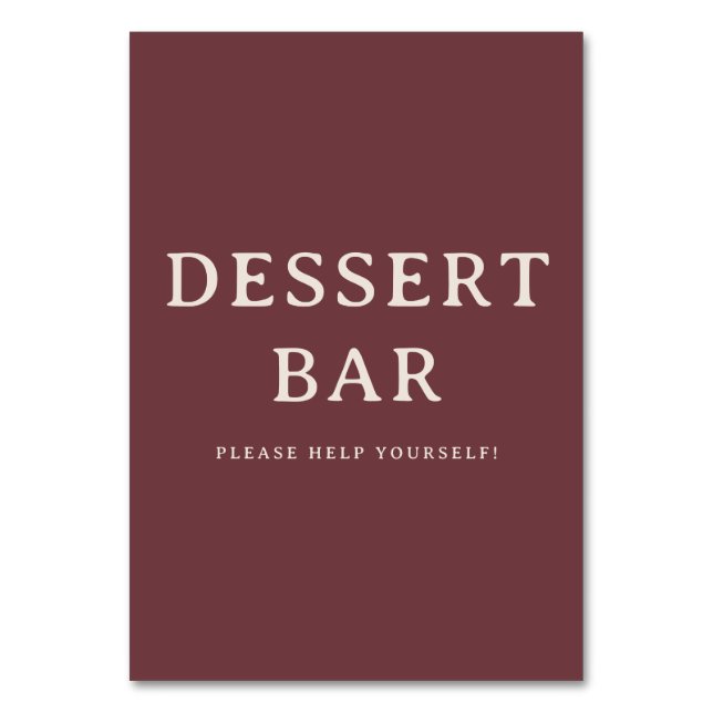 Tarjeta De Mesa Elegant Maroon Serif Dessert Bar Sign (Anverso)