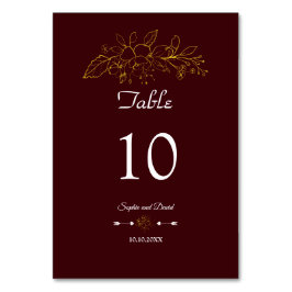 Tarjeta De Mesa Elegant Minimal Gold Floral Deep Burgundy Wedding