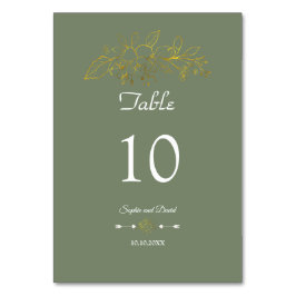 Tarjeta De Mesa Elegant Minimal Gold Floral Sage Green Wedding