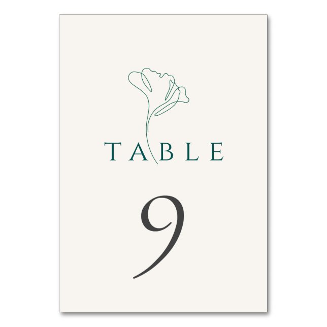 Tarjeta De Mesa Elegant Minimalistic Emerald Wedding Table Number (Anverso)