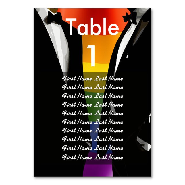 Tarjeta De Mesa Elegant Modern Gay Men Wedding Rainbow Guest List (Anverso)