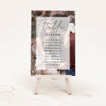 Tarjeta De Mesa Elegant Modern Wedding Photo Seating Chart<br><div class="desc">Elegant modern wedding table number cards feature a full bleed vertical photo with your table number overlaid on a sheer white rectangular element with chic calligraphy script accents. Personalize with your table number and individual guest names.</div>