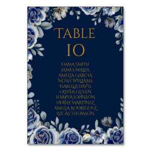 Tarjeta De Mesa Elegant Navy and Gold Floral Wedding Table Number