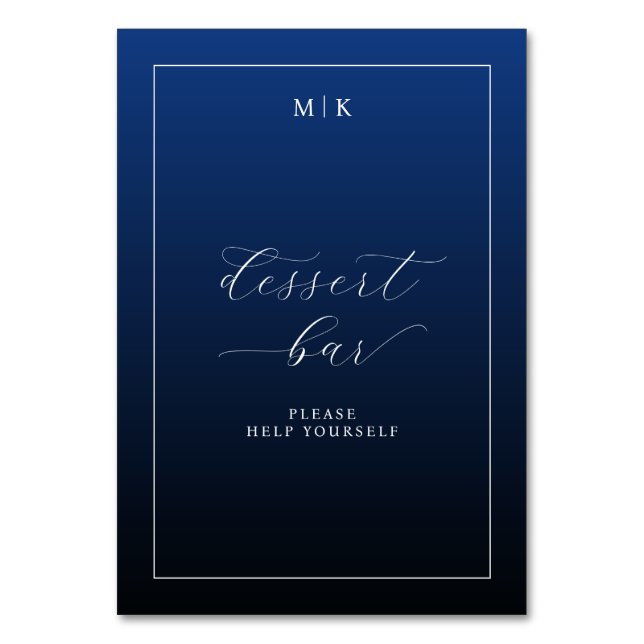 Tarjeta De Mesa Elegant Navy Dessert Bar Sign (Anverso)