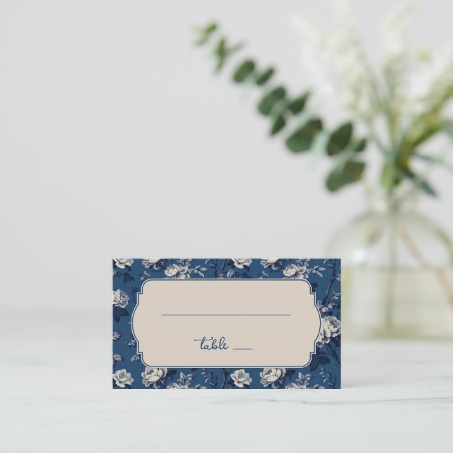 Tarjeta De Mesa Elegant Navy Floral (Anverso de pie)