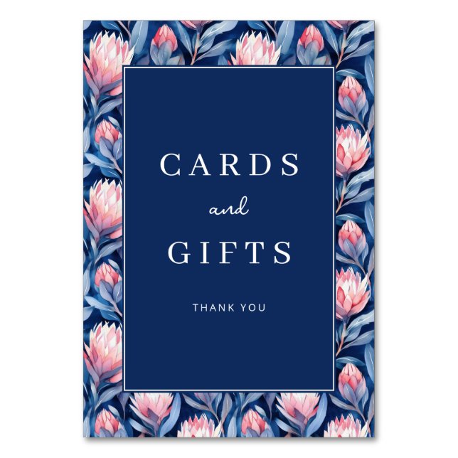 Tarjeta De Mesa Elegant Navy Floral Gratitude Border (Anverso)