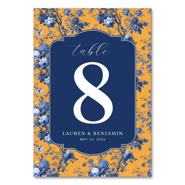 Tarjeta De Mesa Elegant Navy Floral Table Number (Anverso)