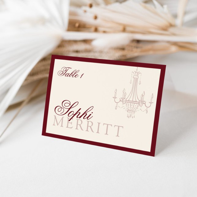 Tarjeta De Mesa Elegant Old Money Wine Red Wedding place cards (Subido por el creador)