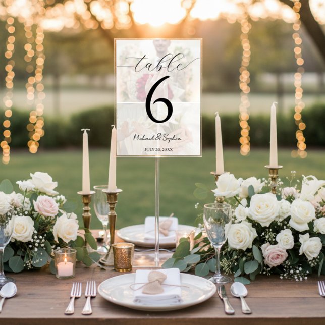 Tarjeta De Mesa Elegant Photo Collage Wedding Table Number Card (Subido por el creador)
