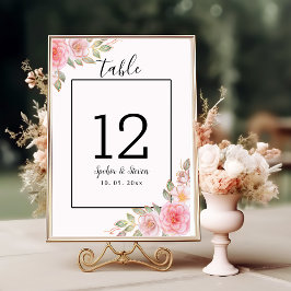 Tarjeta De Mesa Elegant Pink Floral Wedding Party with Gold