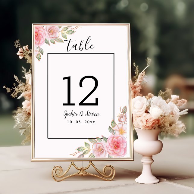 Tarjeta De Mesa Elegant Pink Floral Wedding Party with Gold  (Subido por el creador)
