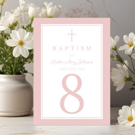 Tarjeta De Mesa Elegant Pink Religious Cross Girl Baptism