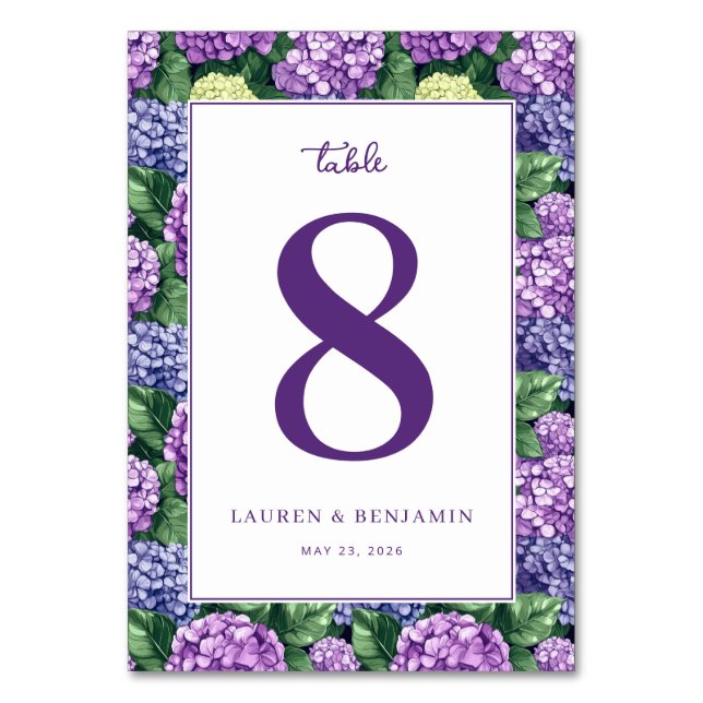 Tarjeta De Mesa Elegant Purple Floral Hydrangea (Anverso)