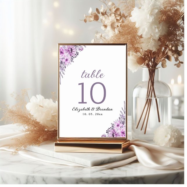 Tarjeta De Mesa Elegant Purple Floral Wedding Party (Subido por el creador)