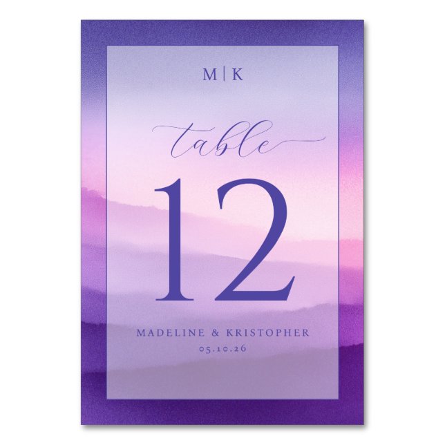 Tarjeta De Mesa Elegant Purple Gradient Table Number (Anverso)