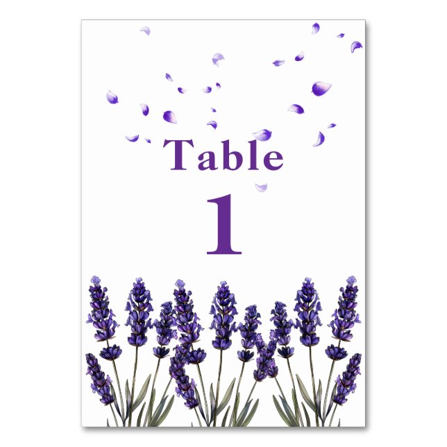 Tarjeta De Mesa Elegant Purple Lavender Floral Wedding  (Anverso)