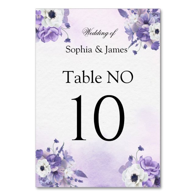 Tarjeta De Mesa Elegant Purple Watercolor wedding (Anverso)