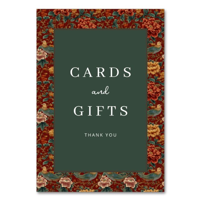 Tarjeta De Mesa Elegant Red Floral Border (Anverso)