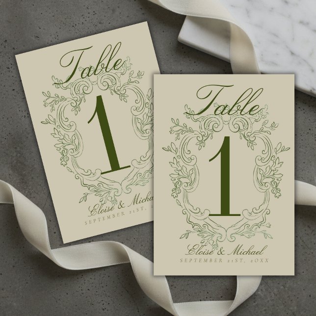 Tarjeta De Mesa Elegant Sage Green Crest Wedding (Elegant Sage Green Crest Wedding Table Number
)