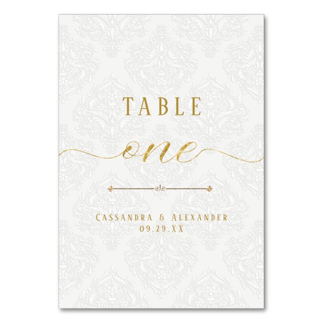 Tarjeta De Mesa Elegant Script Lazo Blanco Brillante Boda 1 (Anverso)