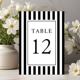 Tarjeta De Mesa  Elegant Striped Black And White Wedding