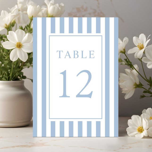 Tarjeta De Mesa  Elegant Striped Powder Blue Wedding (Elegant Striped Powder Blue Wedding Table Number)