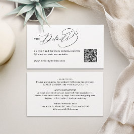 Tarjeta De Mesa Elegant Swirl Script QR Code Wedding Details