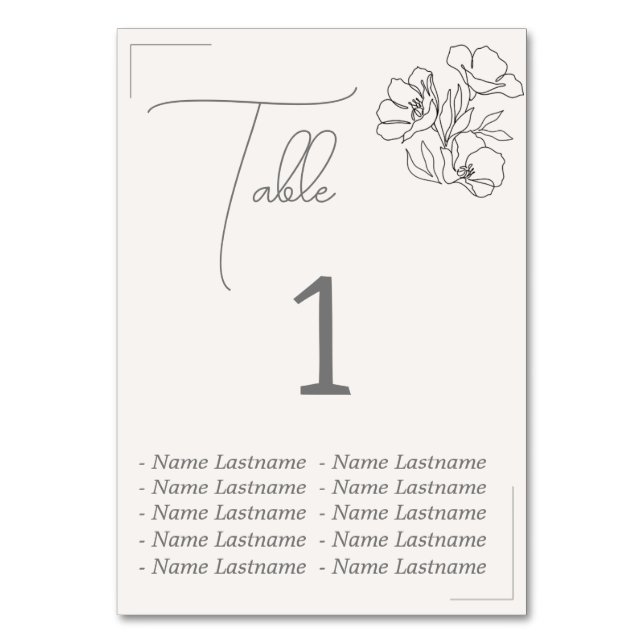 Tarjeta De Mesa Elegant Table number with names, sitting. (Anverso)