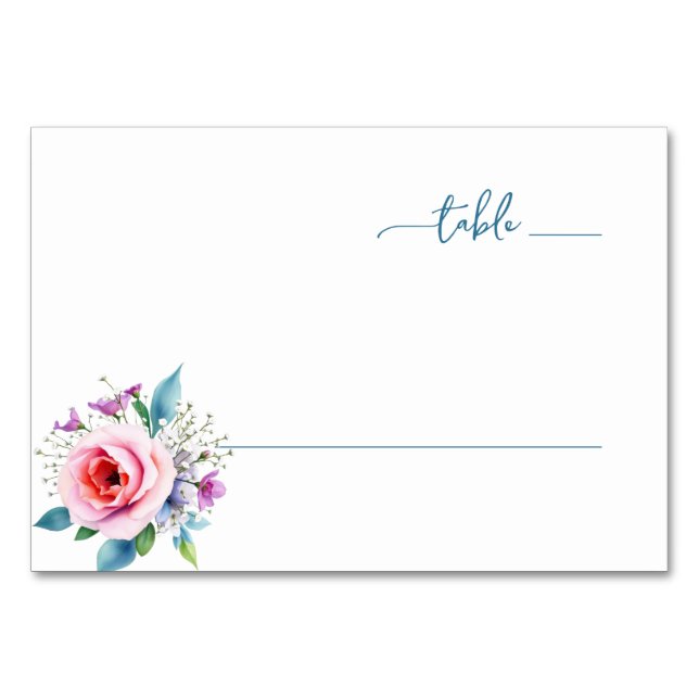 Tarjeta De Mesa Elegant Teal Floral (Anverso)
