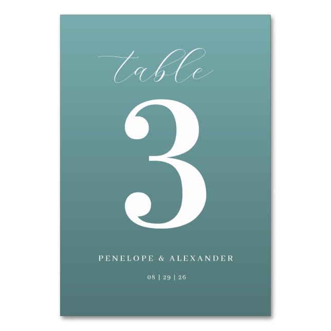 Tarjeta De Mesa Elegant Teal Number Three (Anverso)