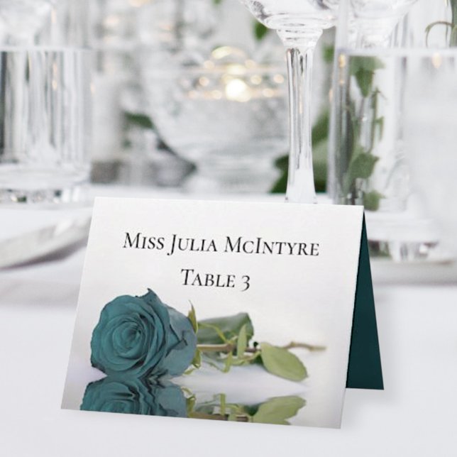 Tarjeta De Mesa Elegant Teal Rose Wedding DIY Fold Place Card (Subido por el creador)