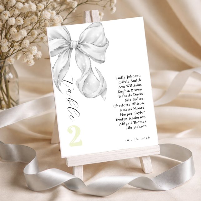 Tarjeta De Mesa Elegant, tying the knot bridal shower white bow. (Subido por el creador)