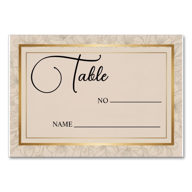 Tarjeta De Mesa Elegant Wedding Minimalist Gold Frame & Floral  (Anverso)