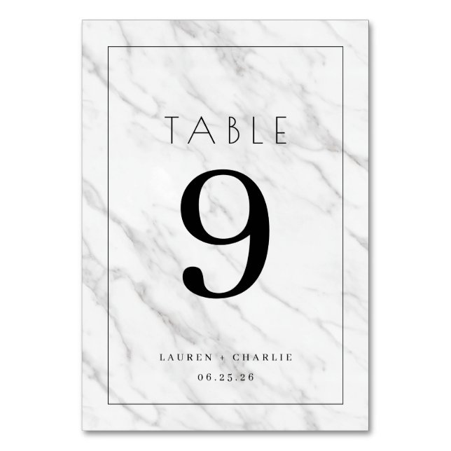 Tarjeta De Mesa Elegant White Marble Number Card (Anverso)