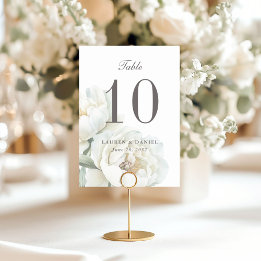 Tarjeta De Mesa Elegant White Peonies Wedding Table Number