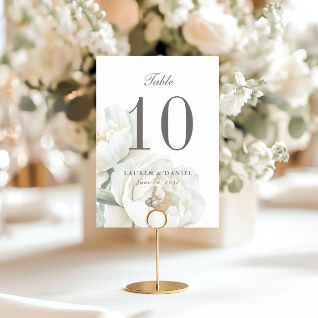 Tarjeta De Mesa Elegant White Peonies Wedding Table Number (Subido por el creador)