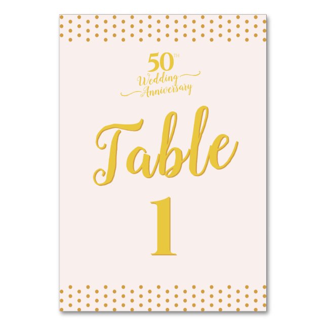 Tarjeta De Mesa Elegante 50° Aniversario del Boda Rosa de Rubor (Anverso)
