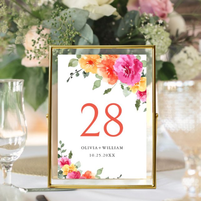 Tarjeta De Mesa Elegante acuarela Boda de flores rosadas brillante (Subido por el creador)