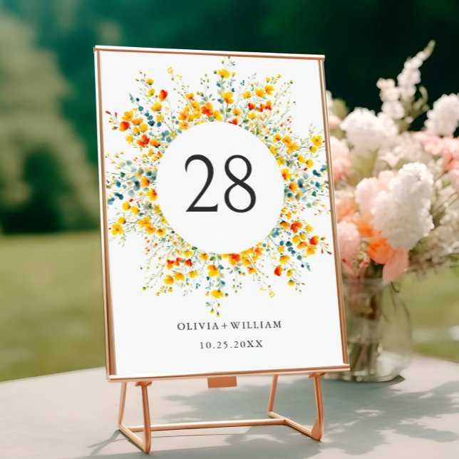 Tarjeta De Mesa Elegante acuarela Boda de flores silvestres (Subido por el creador)