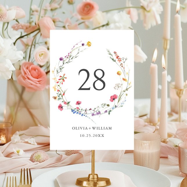 Tarjeta De Mesa Elegante acuarela Boda de flores silvestres (Subido por el creador)
