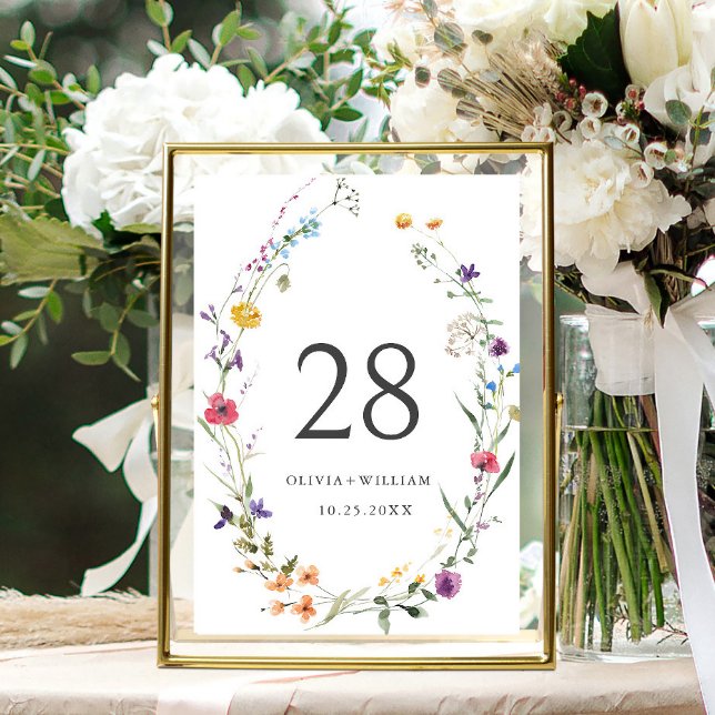 Tarjeta De Mesa Elegante acuarela Boda de flores silvestres (Subido por el creador)