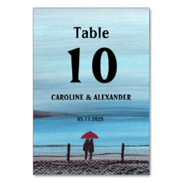 Tarjeta De Mesa Elegante acuarela Boda de Paraguas Rojos